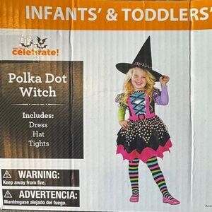 Kids Toddler Girl Polka Dot Witch Halloween Costume 3 Pieces Size 3T-4T NEW